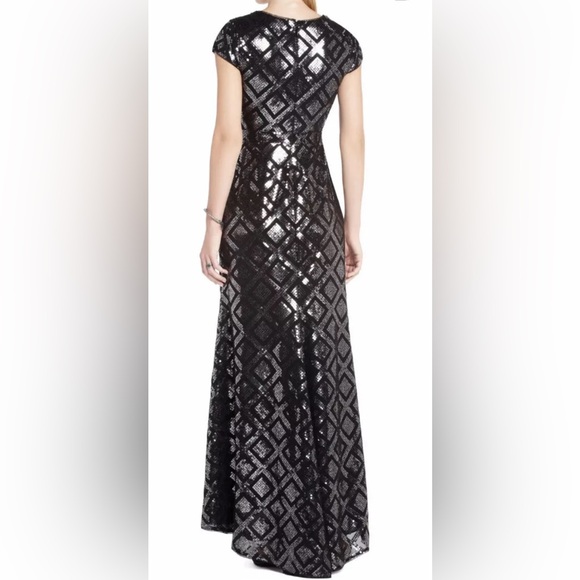 BCBG Maxazria Dress Skylah 4 Black Formal Maxi Sequins Argyle - Picture 3 of 10